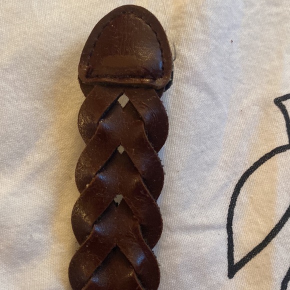 Brown braided vintage leather belt with gold buckle - Picture 6 of 6